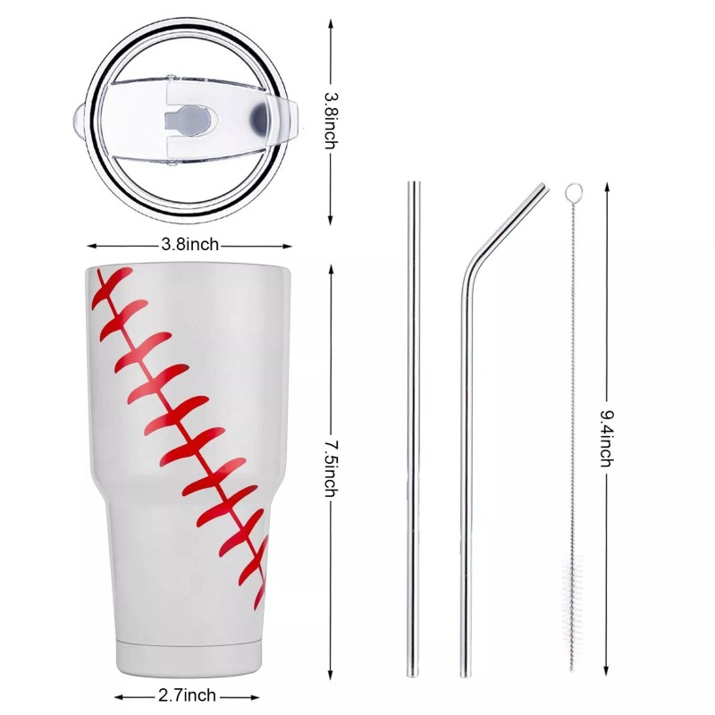Joyclub 30oz Baseball Tumbler Stainless Steel Double Wall Vacuum Insulated