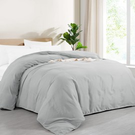 HOMBYS Oversized King Duvet Cover 120 x128 Inch, Ultra Soft Microfiber Light Grey Duvet Cover for All Season with Ziper Closure, 8 Coner Tabs (Light Grey, Oversized King Plus)