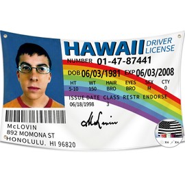 Probsin McLovin ID Fake Driver License, 3x5 Feet Banner, Funny Poster Durable Decorations Wall Flag with Brass Grommets for College Dorm Room Decor, Outdoor, Parties, Gift, Man Cave