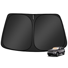Mekdghro Custom Fit Windshield Sun Shade for Jeep Grand Cherokee 2011-2021, Foldable, Easy to Install & Store, Full Coverage, 210T Reflective Fabric, Blocks 99% of UV Rays