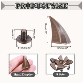 PATIKIL 27mm Spikes and Studs, 8 Sets Horn Rivets Screw Back Leather Crafting Dragon Claw Punk Style Rivet Kits for DIY Custom Craft Clothing Shoes Belts Bags Collars, Red Ancient Bronze