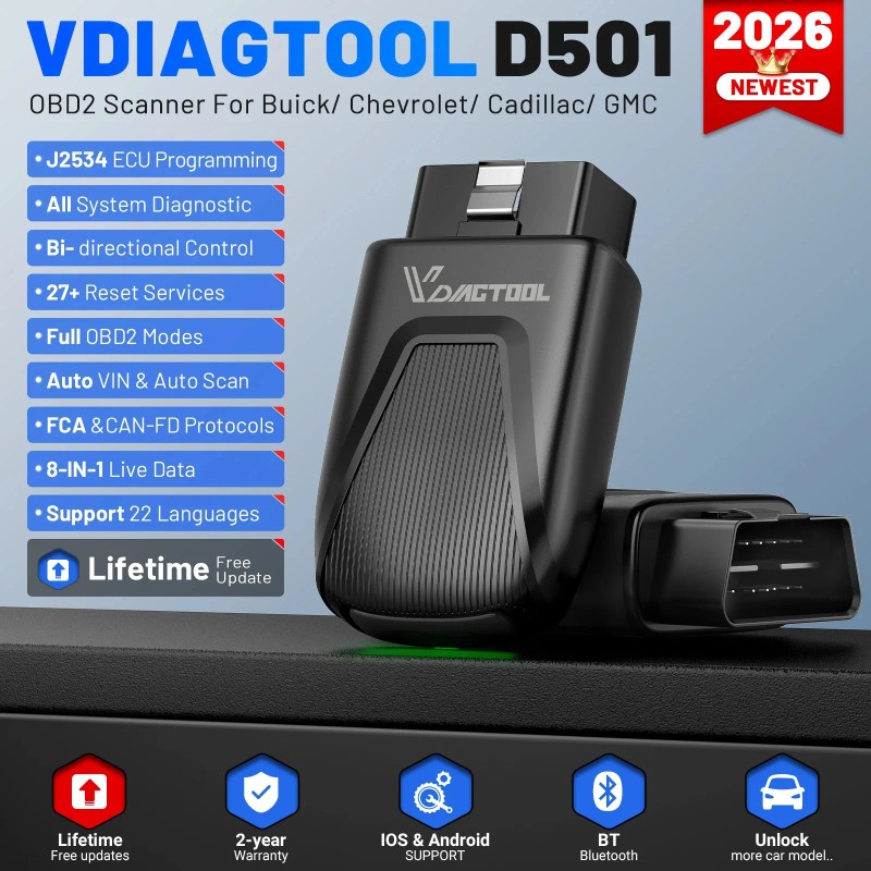 2026 NEW VDIAGTOOL D501 OBD2 Scanner Bluetooth Car Diagnostic Tool