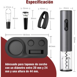 Sacacorchos Eléctrico de Vino 5 En 1, Destapador de Vino Juego De Abridor, Accesorios con Tapón de Vacío, Vertedor y Base, Sacacorchos Automático para Regalo Fiesta Hogar Cocina Bar