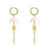 Pearl and Gold Sun Moon Drop Earrings, Shell Crescent Dangle