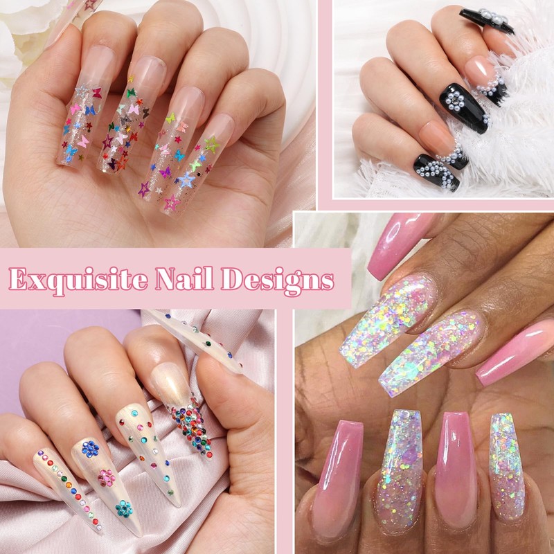 Kikonoke 10 Boxes Nail Art Kit - 12 Colors Pointed/Flatback