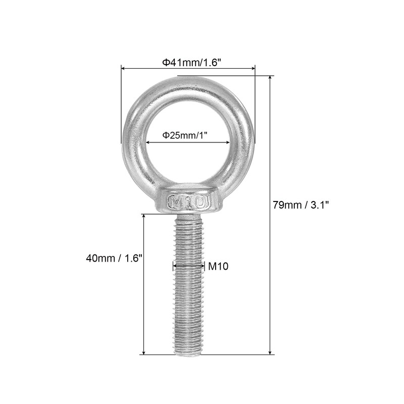 PATIKIL Lifting Shoulder Eye Bolts, M10x40 304 Stainless Steel Male