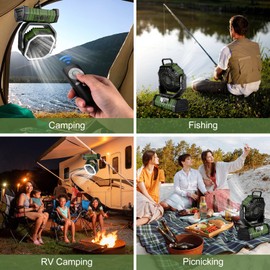 Odoland 30000mAh Camping Fan with LED Lantern, Rechargeable Battery Operated Oscillating with Remote & Hook, Portable Tent Fan with Timer, 4 Speeds for Outdoor Camp RV Jobsite Power Outage, Green