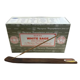 Govinda Incense Stick Holder Bundle with Satya Bangalore (BNG) Incense Sticks - 12 Boxes x 15 Grams (White Sage)