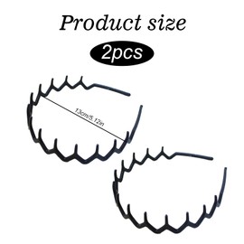 2 Pcs 90s Zig Zag Headband, Plastic Hairbands with Sharks Comb, Non-Slip Wavy Elastic Headbands for Women Men Girls, Unisex Hair Accessories (Black)