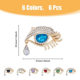 HOBBIESAY 6Pcs Rhinestone Eye Brooch Pin Angel Tears Brooch Pins Crystal Pin for Wedding Party Prom Gift Accessories for Shawl Scarf Buckle Sweater Cardigan