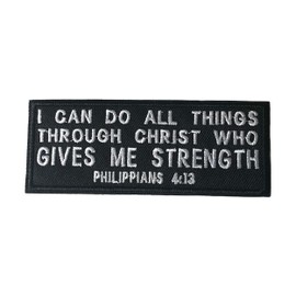Philippians 4:13 Patch Embroidered Iron-on or Sew-on Applique, Religious Eternal Life Bible Verse Faith Theme, Christian Biker, Decorative Embroidery Clothing Vest Jackets Jeans, Premium Stitching