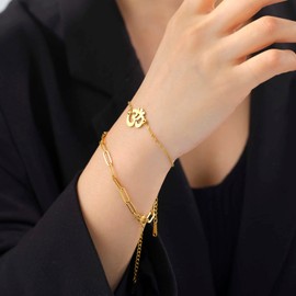 SIPURIS OM Bracelet for Women Girls Om Ohm Symbol Hindu Buddha Yoga Mediation Multilayer Chain Bracelet Bangle Stainless Steel Adjustable Charm Spiritual Jewelry Gift No, Stainless Steel, No Gemstone