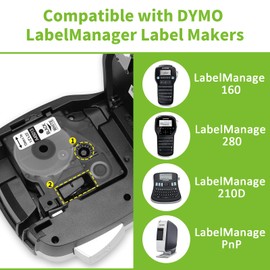 6x Anycolor Label Tape Compatible with Dymo D1 45013 12 mm x 7 m S0720530 for Dymo LabelManager 160 210D 280 360D 420P, Label Tape 45013 45010 45016 45017 45018 5019