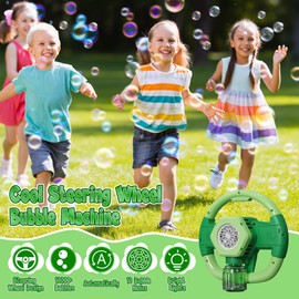 Babuloo Steering Wheel Bubble Machine, Automatic Bubble Blower for Kids 10000+ Bubbles Per Minute, 10 Holes Outdoor Bubble Machine Toys with Lights/110ml Solution for Wedding Party Birthday, Green