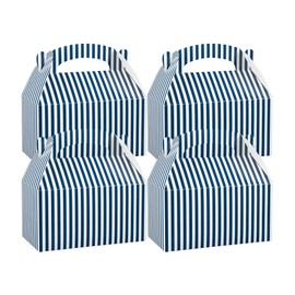 Restaurantware Bio Tek 9.5 x 5 x 5 Inch Gable Boxes For Party Favor, 100 Attractive Gift Boxes - Striped Design, With Built-In Handle, Blue And White Paper Barn Boxes, Disposable, For Parties