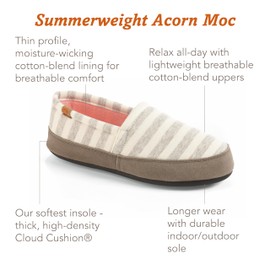 Acorn Women's Moc Ballet Flat, Summerweight-White Stripe, 8-9