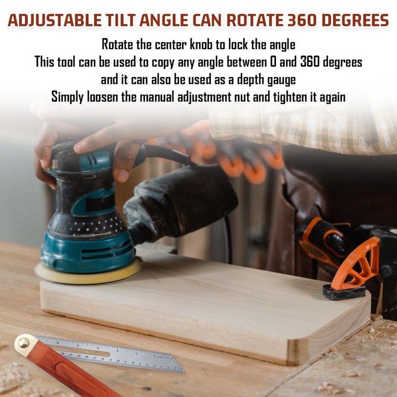 9-Inch Carpentry Square, Adjustable Sliding Bevel Angle Finder with Hardwood