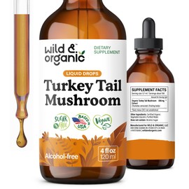 Wild & Organic Turkey Tail Mushroom Tincture - Immune Support Drops with Turkey Tail Extract - Liquid Mushroom Supplement for Gut Support - Vegan, Sugar & Alcohol-Free - 4 fl oz
