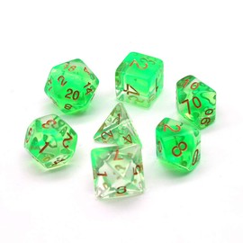 DollaTek Transparent Polyhedral Dice Set Table Games Dice 2 Sets Dice 2 x 7 (14 Pieces) Dice Series D20 D12 D10 D8 D6 D4 DND Dice DND RPG MTG Double Colour One Piece (Green)