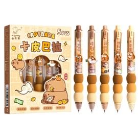 Nhemeylp 5PCS Erasable Pens, Retractable 0.5mm Blue Gel Ink Friction Pens, Smooth Writing Eraser Pen Comfortable Capybara Pens for Note Taking Cute Capybara Stationery Set (Sapphire Blue)