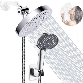 Combo de cabezal de ducha de lluvia de alta presión y Ducha de mano,6 Pulgadas Cabezal de Regadera, con Ajustable dn 360 Grados, con 5 Modos Regadera de Mano y Manguera 120 cm (plateado)