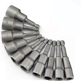 Socket Bit, Impact Socket, Socket for Impact Driver, Set of 10, Socket Adapter, Impact Screwdriver, Socket Bit, 0.2 - 0.7 inch (6 - 19 mm), 0.25 inch (6.35 mm), Hex Shaft, Socket Adapter, For Electric Drills, Impact Bit