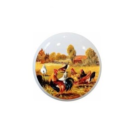 Roosters Hen Chickens Barnyard KNOB from the Miscellaneous Kitchen Designs Collection - 1.5" DECORATIVE Glossy Ceramic Dresser Drawer PULLS Cabinet Cupboard KNOBS
