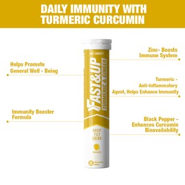 Fast&Up Turmeric & Ginger - Natural Curcumin, Super Herbs - Zinc, Ginger & Black Pepper - 100 Effervescent Tablets (4 X 25) - Saver Multipack - Mango Flavour