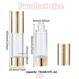 BENECREAT 6PCS 15ml(0.5oz) Empty Plastic Vacuum Pump Bottles, Gold U-Type Pump Head Airless Vacuum Pump Press Bottles Lotion Dispenser for Travel Makeup Cream Essential Oils Liquid