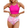 Vozobi Women's Bikini Sets High Neck Crop Top High Waisted