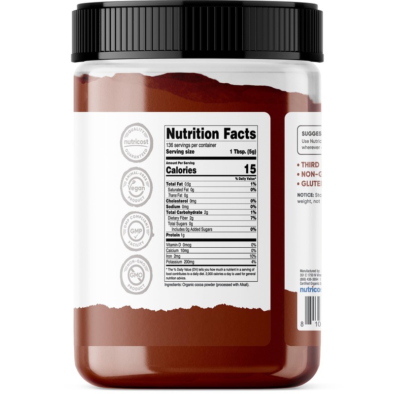Nutricost Pantry Organic Cocoa Powder (1.5 Pounds Per Bottle) Non