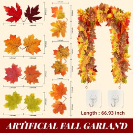 Palonu 2 Pack Artificial Fall Garland Maple Leaf, Hanging Vine Garland Artificial Fall Leaves Autumn Foliage Garland Thanksgiving Decor for Home Wedding Fireplace Party