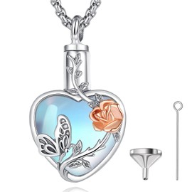 EUDORA Harmony Ball Heart Moonstone Ash Urn Necklace for Women Sterling Silver 925, Vintage Compass Cremation Chain Jewellery Memorial Urn the Ashes, Keepsake Funeral Locket Pendant, 20 Inches,