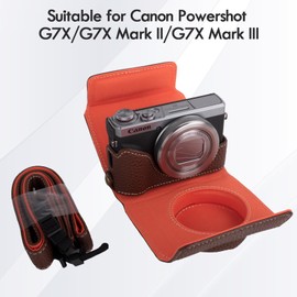 Rieibi G7 X G7X II G7X III Case, Vintage Leather Camera Case for Canon PowerShot G7X G7X Mark II G7X Mark III DSLR Camera Protective Case with Strap, coffee, Trendy