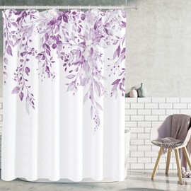 Tititex Tititex Lilac Light Purple Eucalyptus Shower Curtain Sets, Watercolor Leaves on The Top Plant with Floral Bathroom Decoration 72x72 Inch with Hooks