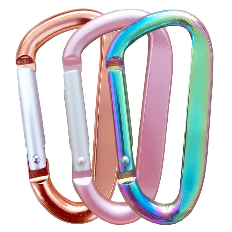 2 Pack Pink Carabiner Clip, 3" Aluminum Alloy Caribeener D