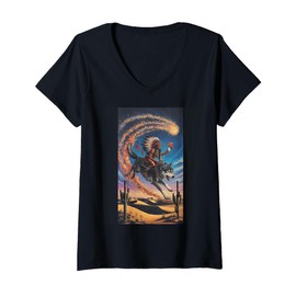 Womens Native American Indian Mushroom Wolf | Surreal Desert #88 V-Neck T-Shirt