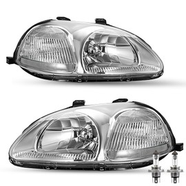 SOCKIR Headlight Assembly Set w/Bulbs Compatible with 1996 1997 1998 Honda Civic OEM Headlamp HO2502110 HO2503110 (Chrome Housing with Clear Reflector)