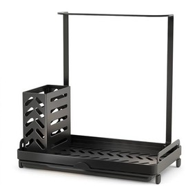 Kitsure Kitchen Organiser - Stainless Steel Sink Organiser, Multifunctional Organiser Kitchen with Removable Collection Tray, Sponge Holder Kitchen, Large, Black