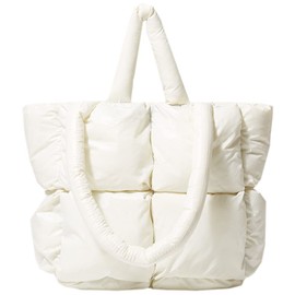 Avilego Puffer Shoulder Bag for Women Mini Down Satchel Hobo Bag Quilted Tote Bag Chic Purses 2023, White