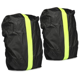 com-four® 2 x Backpack Protectors, Waterproof Rain Cover for School Bags and Backpack, Rain Cover with Yellow Reflective Strips, Pack of 02, Black V2