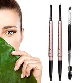 HeyBeauty 2 Pack of Eyebrow Pencil, Waterproof Eyebrow Makeup with Dual Ends, Professional Brow Kit with Eyebrow Brush, Black