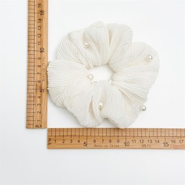 3 Piece Spring Women's Large Scrunchies for Thin Thick Curly Hair, Soft Pearl Stripe Wrinkle Large Hair Ties, Elegant Floral hair bands ponytail with Summer (5.1inches Pearl Wrinkle)