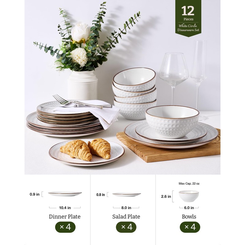 Famiware Eden Embossed Plates and Bowls Sets, Stoneware Dinnerware with