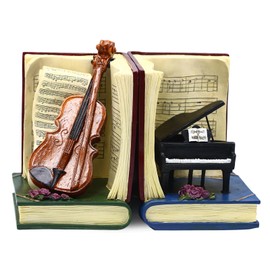 Decorative Violin Piano Bookends,Unique Violin Piano with Musical Notes Vintage Book Ends Luxury Heavy Duty Book Holders Music Lover Bookends for Shelves Home Tabletop Decor