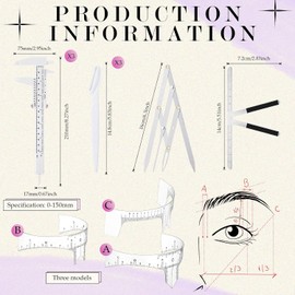 Konohan Kit De 11 Piezas Para Mapeo De Cejas, Herramientas Para Dar Forma A Las Cejas, Regla Para Medir Cejas, Calibrador Vernier De Doble Escala, Regla De Posicionamiento De 3 Puntos, Calibrador De