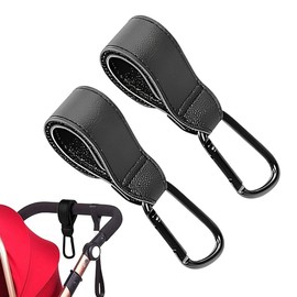 BIKPRST Bikprst Leather Look Pram Hooks for Bags (Pack of 2) - Universal Carabiner Hook Large, Carabiner for Prams, Pram Trailers, Bag Holder, Pram Accessories (Black)