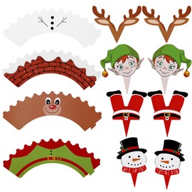 NUOBESTY Christmas Cupcake Paper Wrappers with Cupcake Toppers for Christmas Party Supplies 48 Packs(24 Wrappers + 24 Toppers)