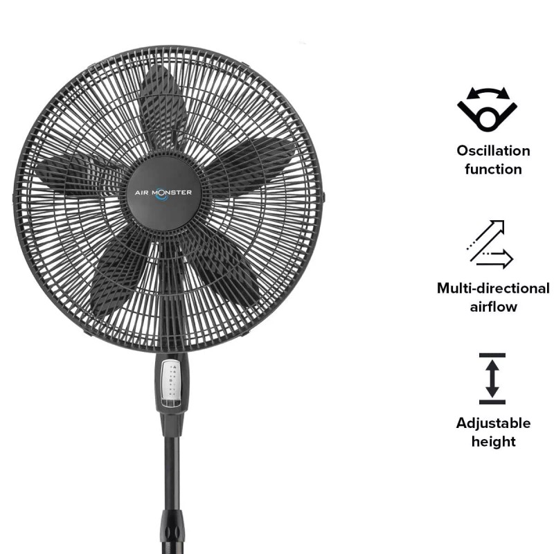 Air Monster 15732-R 18-Inch Diameter 3-Speed Adjustable Height Oscillating Pe...