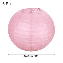 PATIKIL 7.9 inches (20 cm) Party Decorative Lanterns, Paper Lanterns, Pack of 6, Round Folding, Lamp Shape, Festival Supplies, Holiday Supplies, Pink